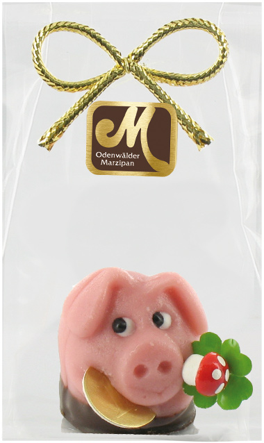 Schwein lachend mit Schokolade