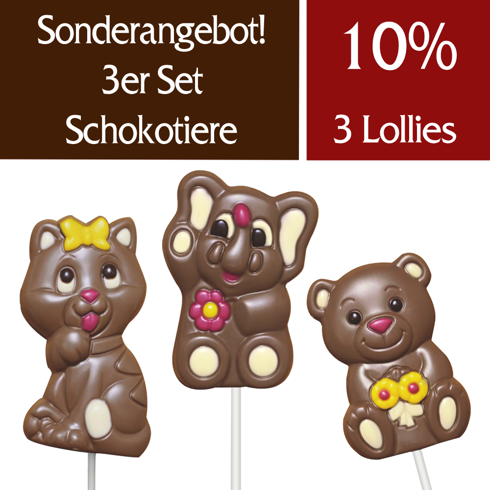 Schokoladen Tier Lollies 3er Set
