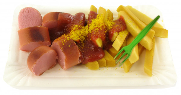 Currywurst with French fries